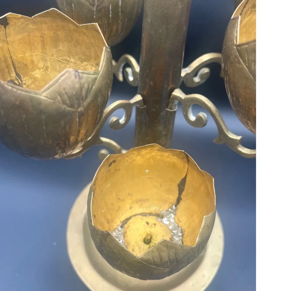 Rare Mid Century Feldman Lighting Brass 9 cup Lotus Flower Candelabra Tea Lights
